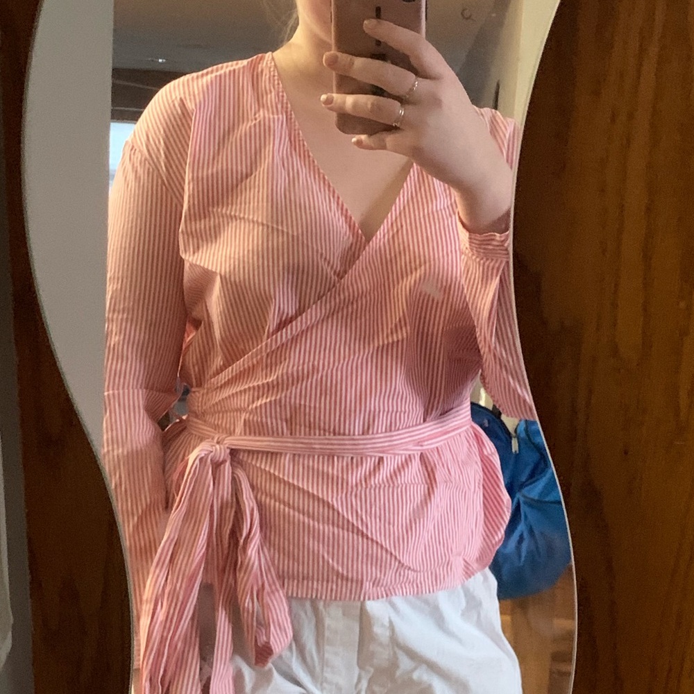 Pink and White striped Wrap top
